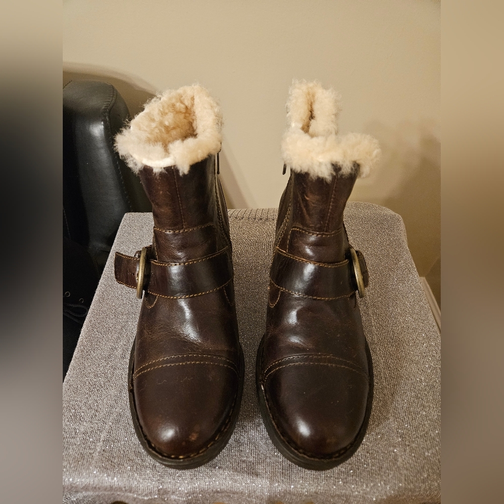Born Brown Shearling-Lined Ankle Boots Womens Size 8M - Picture 2 of 5